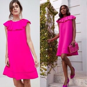 Ted Baker London NWOT Clarees Shift Dress with Ruffle Neckline in Hot pink Sz 8